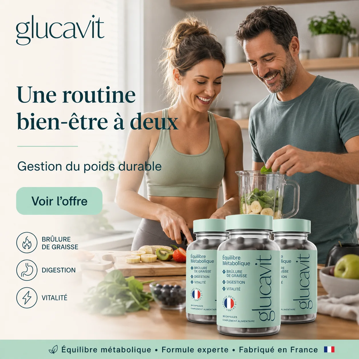 Couple préparant une alimentation équilibrée